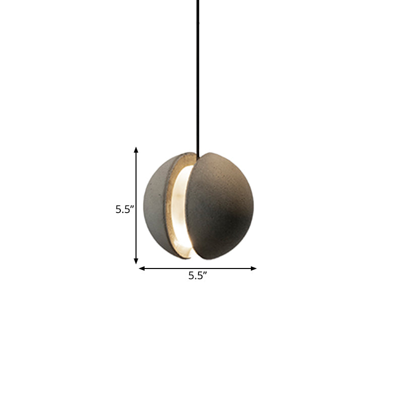 Sphere Cement Hanging Pendant Light Vintage 1-Light Living Room Ceiling Lamp in Grey