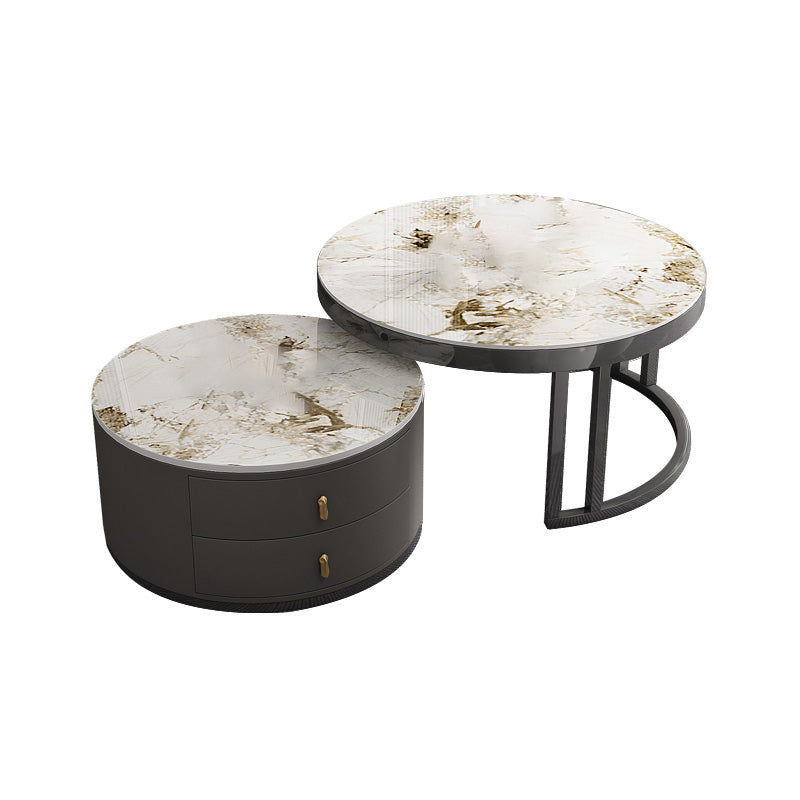 Round Tropical Coffee Table Storage 2 Nesting Coffee Table Set