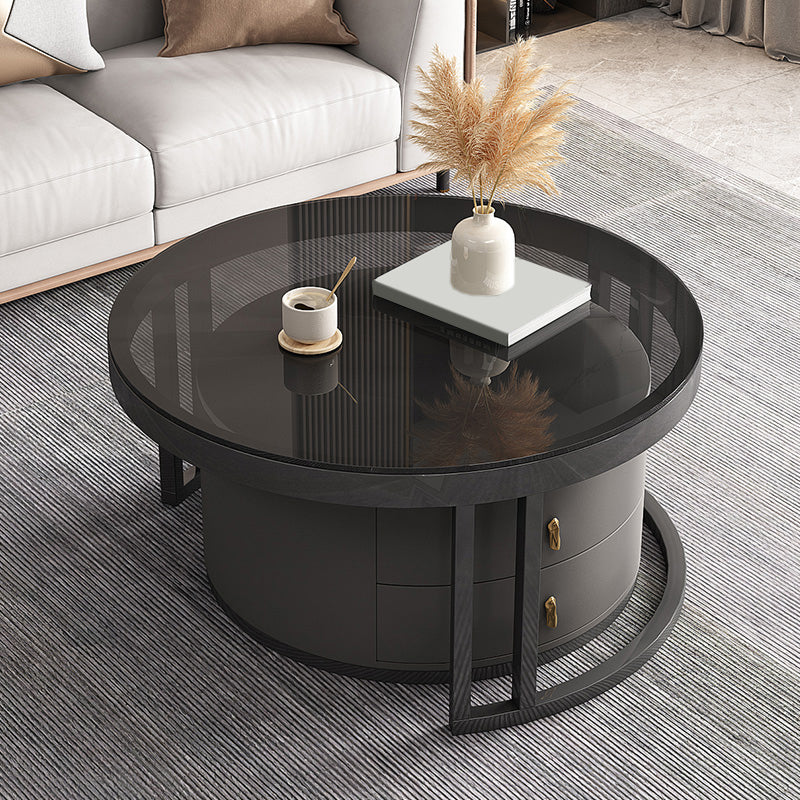 Round Tropical Coffee Table Storage 2 Nesting Coffee Table Set