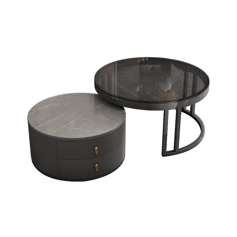 Round Tropical Coffee Table Storage 2 Nesting Coffee Table Set