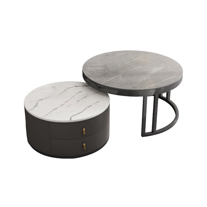 Round Tropical Coffee Table Storage 2 Nesting Coffee Table Set