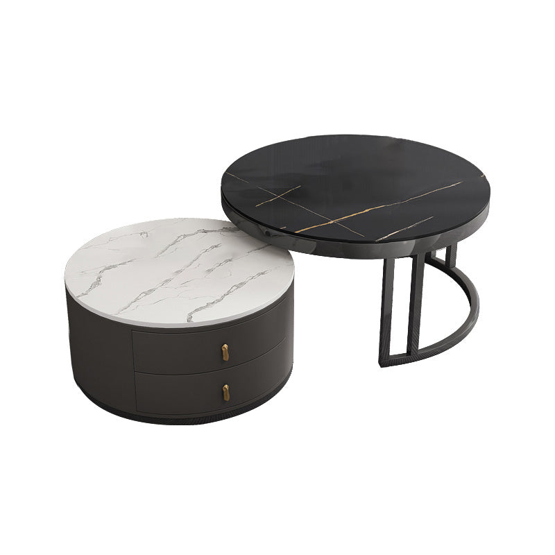 Round Tropical Coffee Table Storage 2 Nesting Coffee Table Set