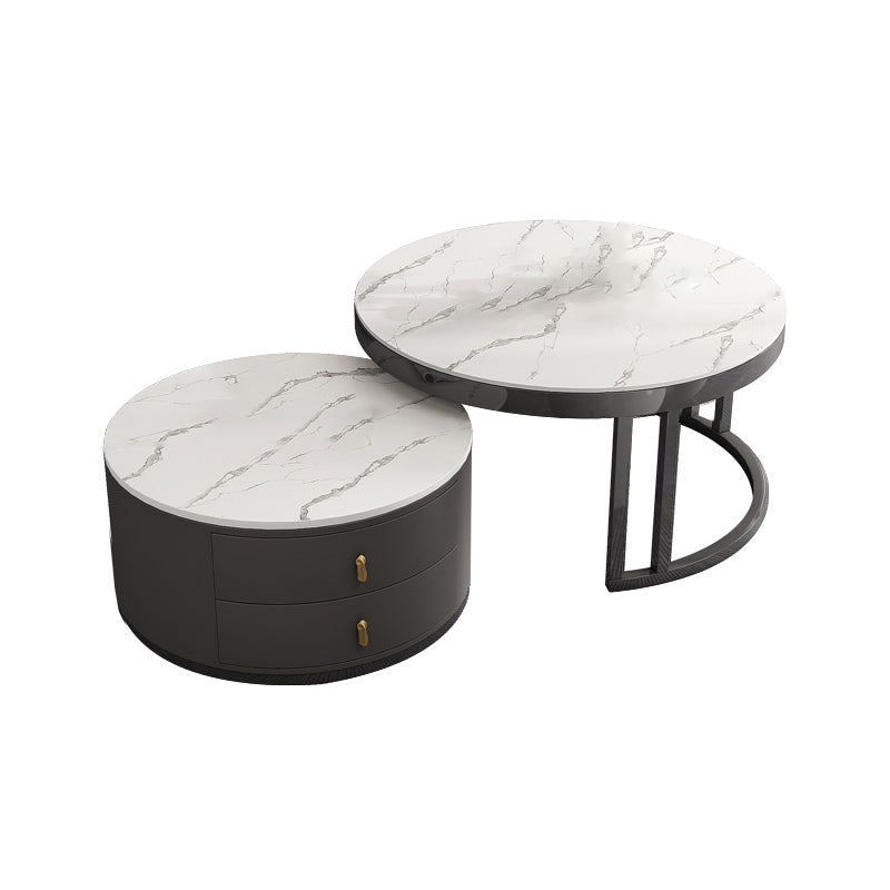 Round Tropical Coffee Table Storage 2 Nesting Coffee Table Set