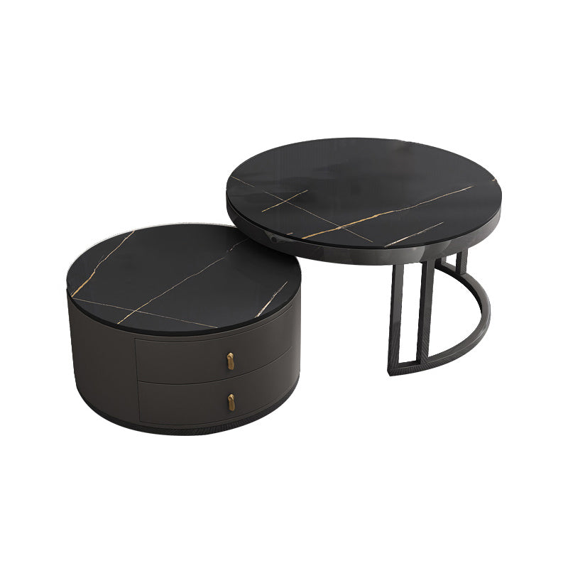 Round Tropical Coffee Table Storage 2 Nesting Coffee Table Set