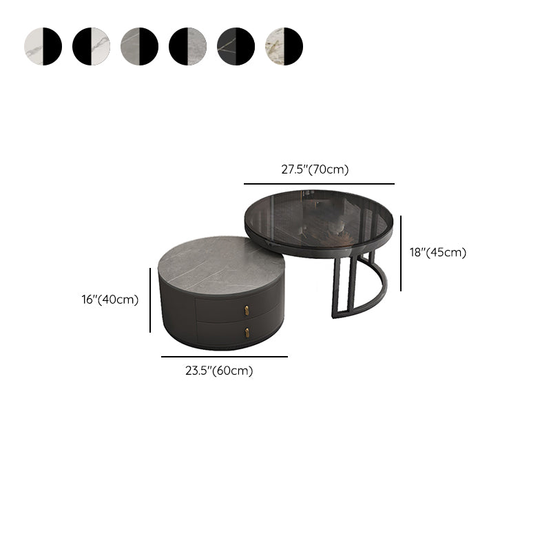 Round Tropical Coffee Table Storage 2 Nesting Coffee Table Set