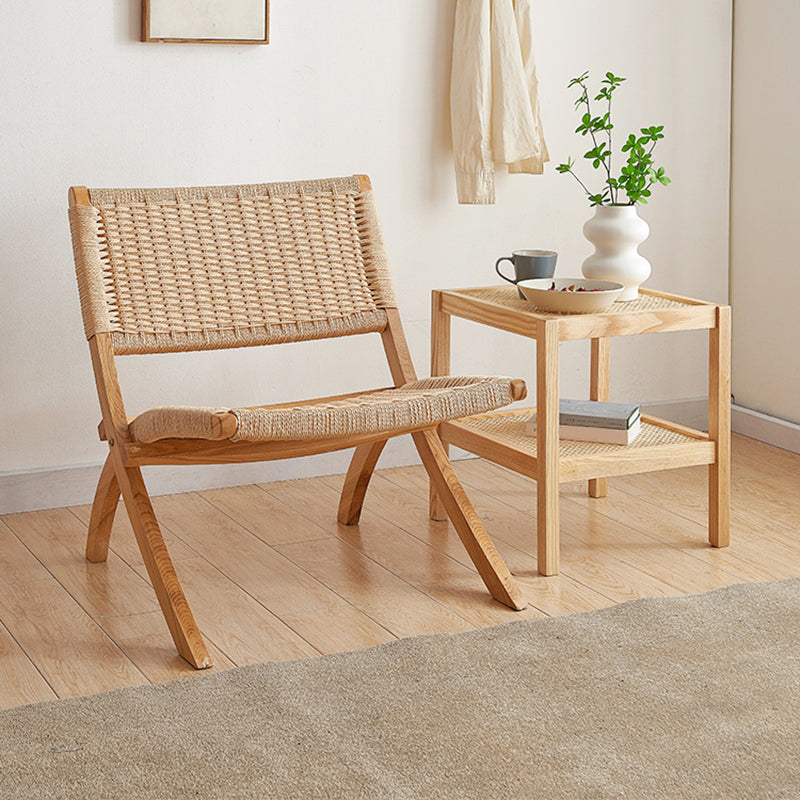 Solid Wood Chair Woven Back Lounge Accent Chair for Living Room