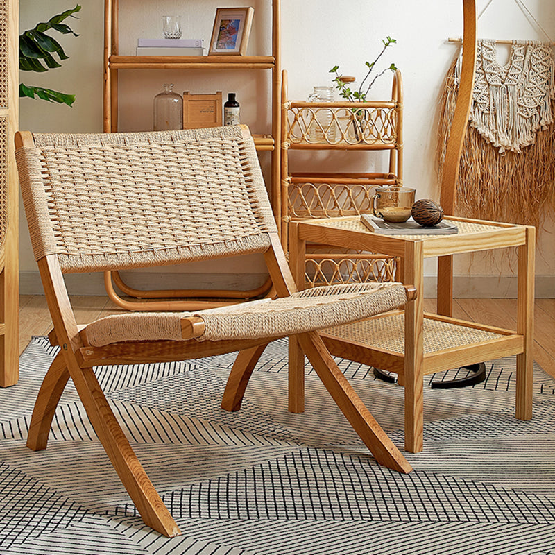 Solid Wood Chair Woven Back Lounge Accent Chair for Living Room