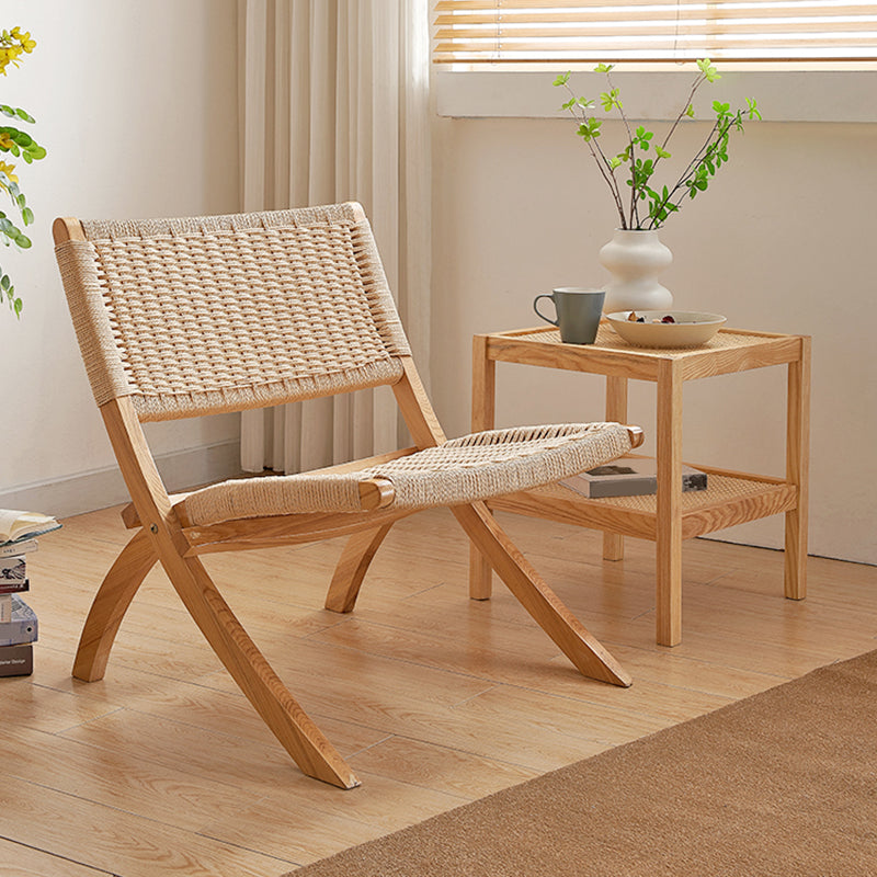 Solid Wood Chair Woven Back Lounge Accent Chair for Living Room