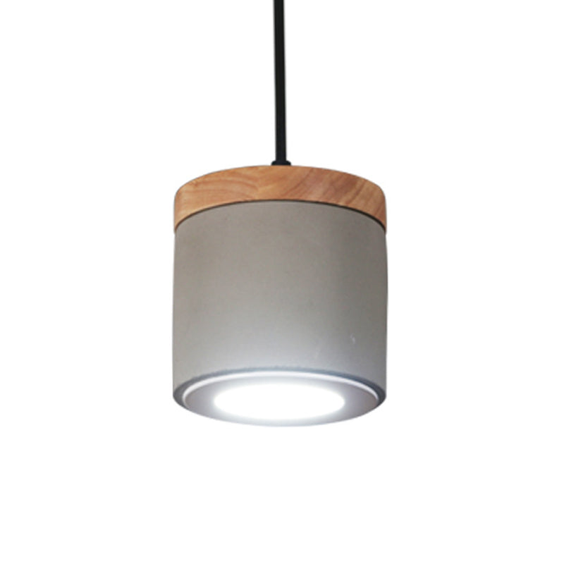 Cylindrical Dining Room Pendant Antiqued Cement LED Grey Hanging Light Fixture in Warm/White Light