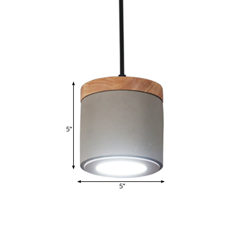 Cylindrical Dining Room Pendant Antiqued Cement LED Grey Hanging Light Fixture in Warm/White Light