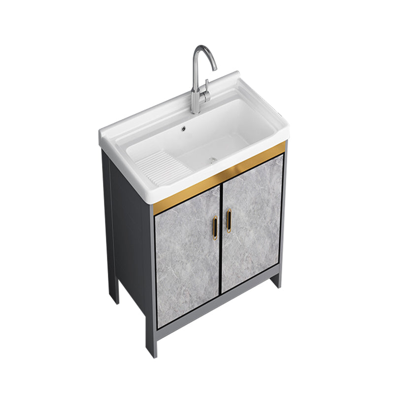 Bath Vanity Single Sink Metal Frame Grey Rectangular 2 Doors Freestanding Vanity