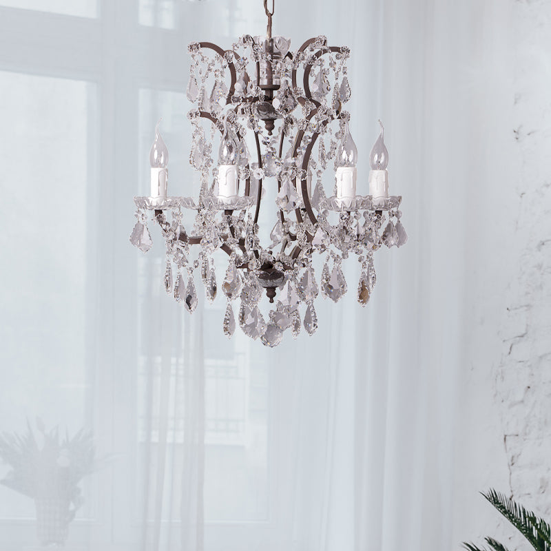 4/6 Heads Chandelier Pendant Light Traditional Scroll Arm Crystal Hanging Lamp Kit in White