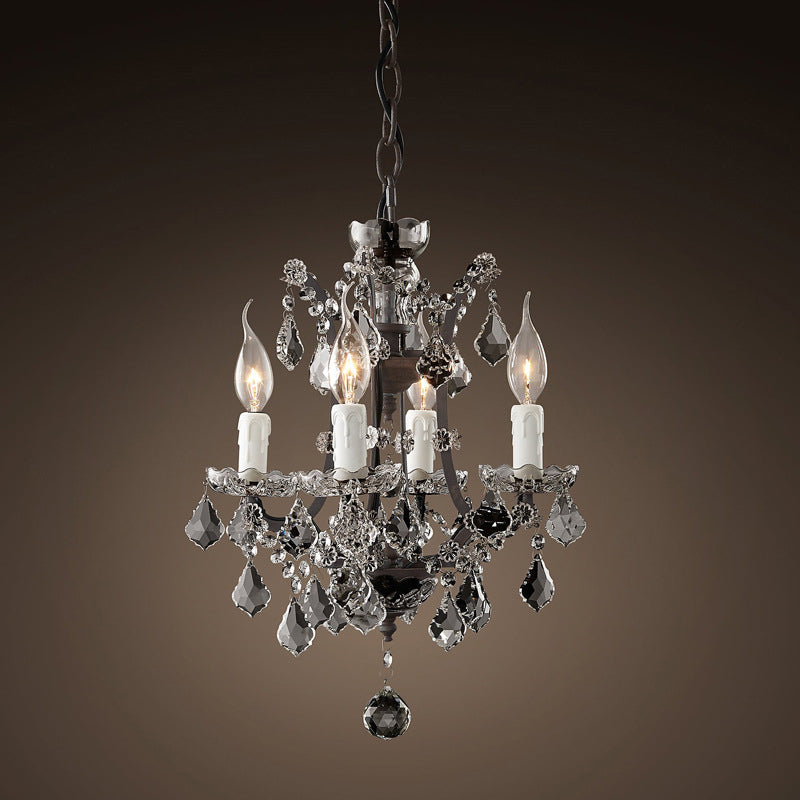 4/6 Heads Chandelier Pendant Light Traditional Scroll Arm Crystal Hanging Lamp Kit in White