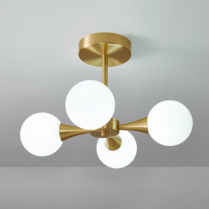 4/6-Light Golden Modern Flush Mount Lighting Glass Ceiling Light for Bedroom