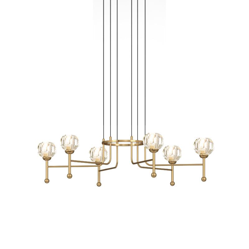 Crystal Brass Multi Ceiling Light Diamond 6/8-Bulb 27"/31" Wide Modernist LED Pendant Lamp Kit