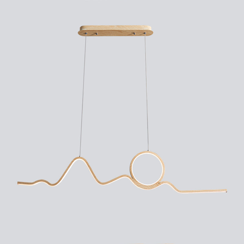 2-Light Modern Beige Island Lighting Wooden LED Ceiling Light for Dining Room