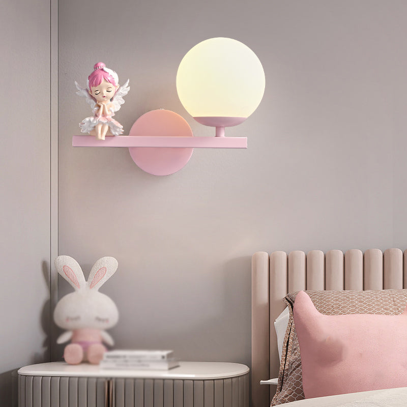 Metal Ball Shape Wall Sconce Kid 1 Light Wall Light Sconce in Pink (Decoration Included)