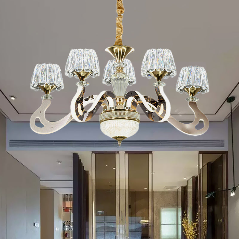 Conical Clear Crystal Hanging Light Kit Moderne 3/5 Köpfe Schlafzimmer LED Kronleuchter Anhängerlampe