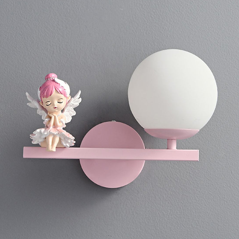 Metal Ball Shape Wall Sconce Kid 1 Light Wall Light Sconce in Pink (Decoration Included)