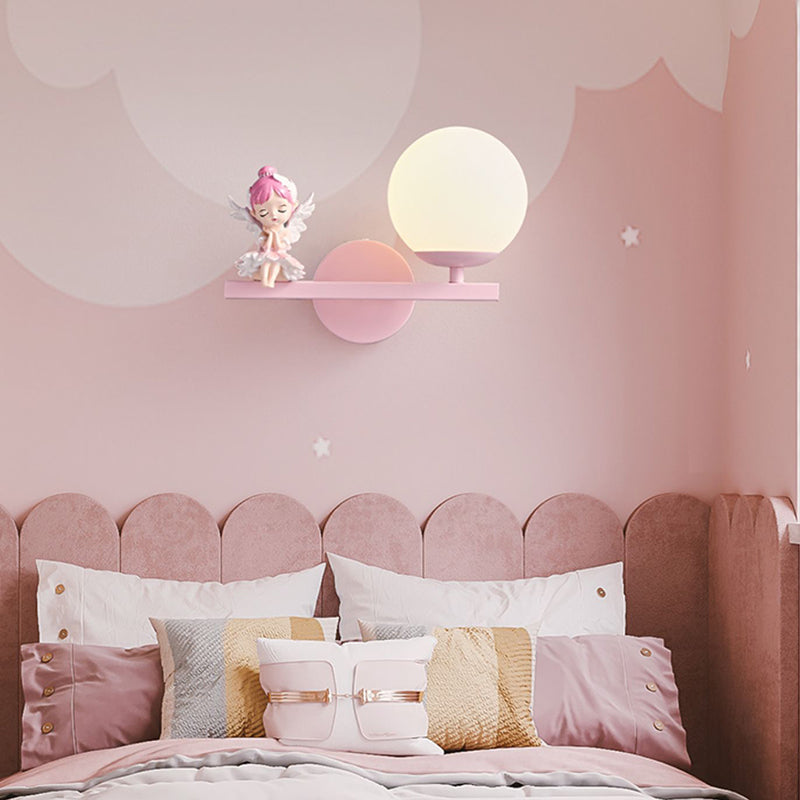 Metal Ball Shape Wall Sconce Kid 1 Light Wall Light Sconce in Pink (Decoration Included)