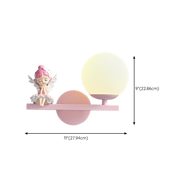Metal Ball Shape Wall Sconce Kid 1 Light Wall Light Sconce in Pink (Decoration Included)