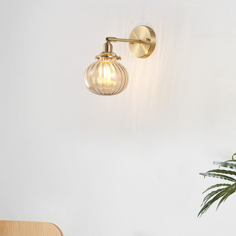 Modern Metal Wall Sconce Pumpkin Shape Vanity Lamp with Glass Shade for Bathroom