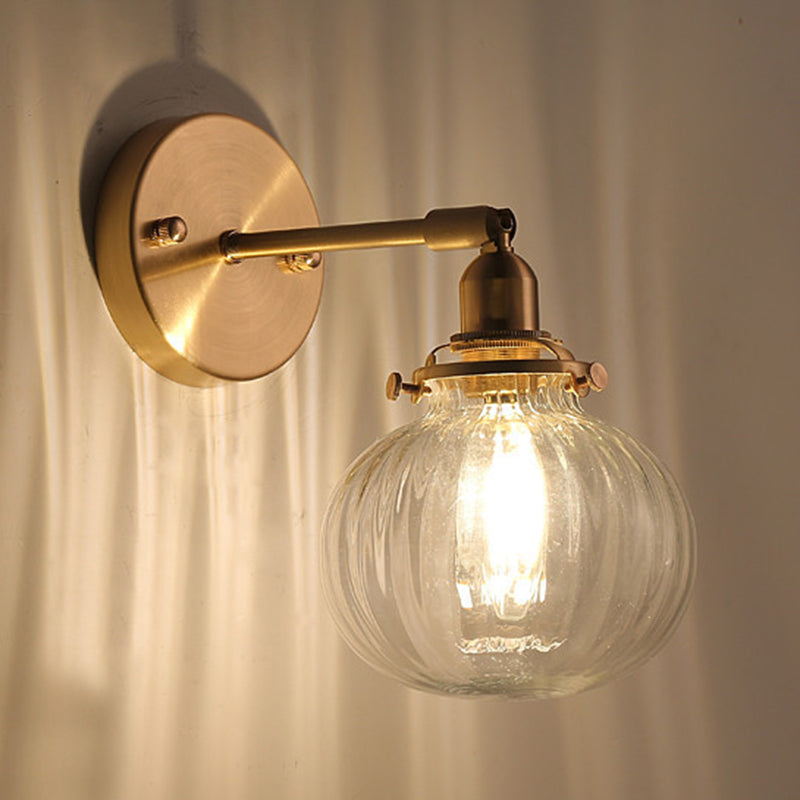 Modern Metal Wall Sconce Pumpkin Shape Vanity Lamp with Glass Shade for Bathroom
