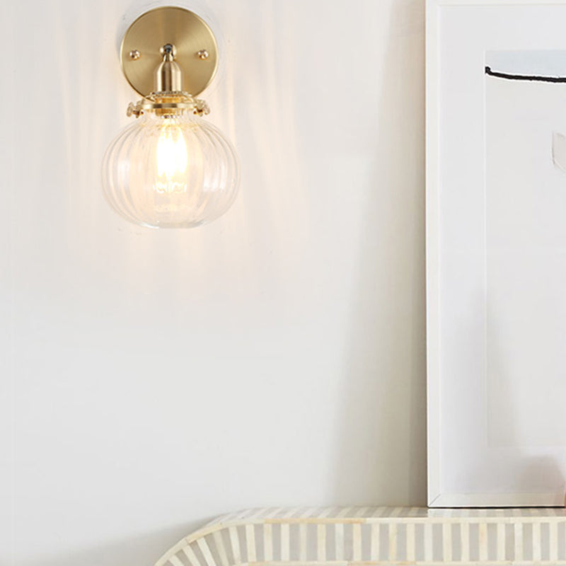 Modern Metal Wall Sconce Pumpkin Shape Vanity Lamp with Glass Shade for Bathroom
