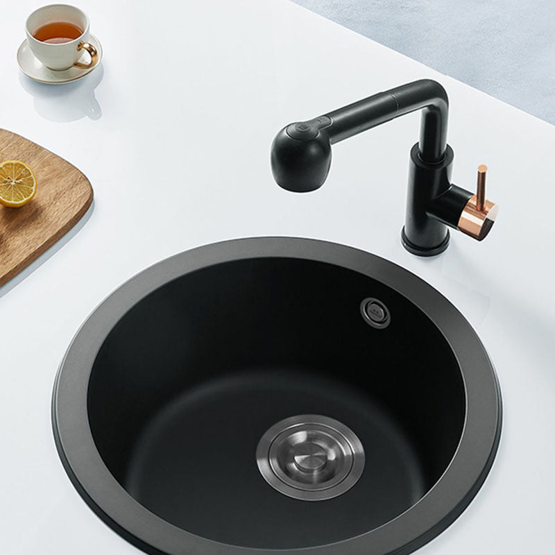 Quartz Kitchen Sink Round Single Basin Kitchen Sink with Drain Assembly