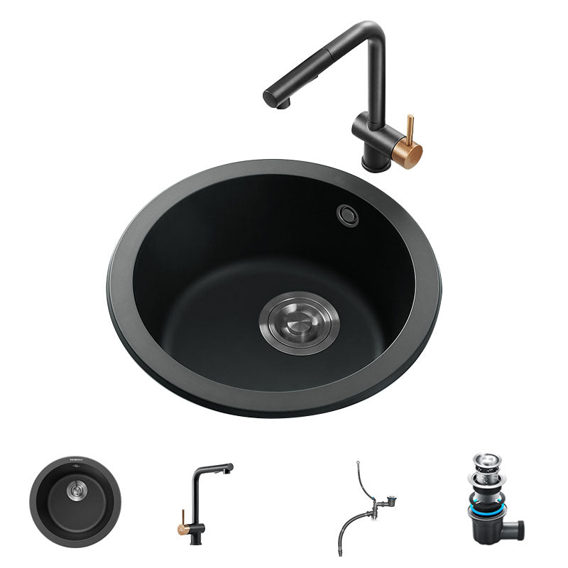 Quartz Kitchen Sink Round Single Basin Kitchen Sink with Drain Assembly
