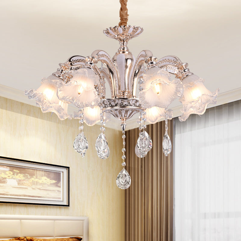 3/6 Heads Floral Ceiling Chandelier Traditional Gold Crystal Hanging Pendant Lamp for Bedroom