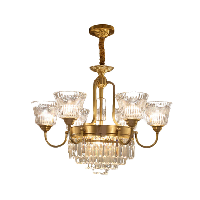 Lampada a ciondolo in cristallo in vetro a campana tradizionale tradizionale soggiorno a 6/8 a testa in ottone in ottone