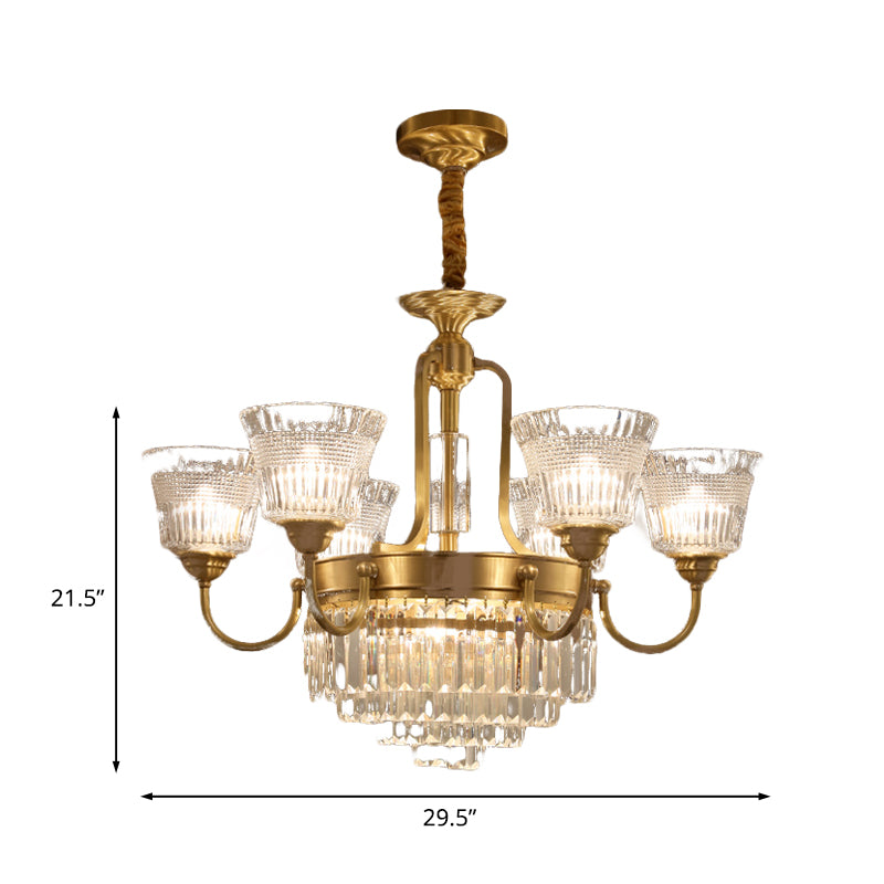 Lampada a ciondolo in cristallo in vetro a campana tradizionale tradizionale soggiorno a 6/8 a testa in ottone in ottone
