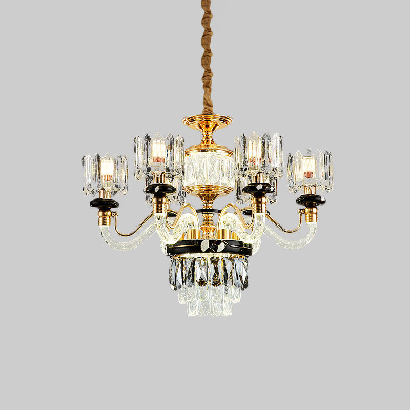 Lampadante a pendente a pendente del cerchio oro tradizionale rettangolo cristallino 6/8 lampadine sospensione soggiorno