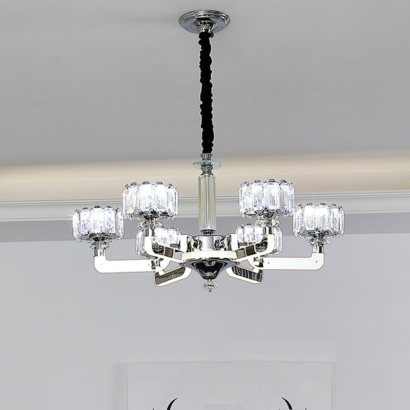 Chrome 3/6-Head Chandelier Lighting Traditional Crystal Block Drum Ceiling Suspension Lamp