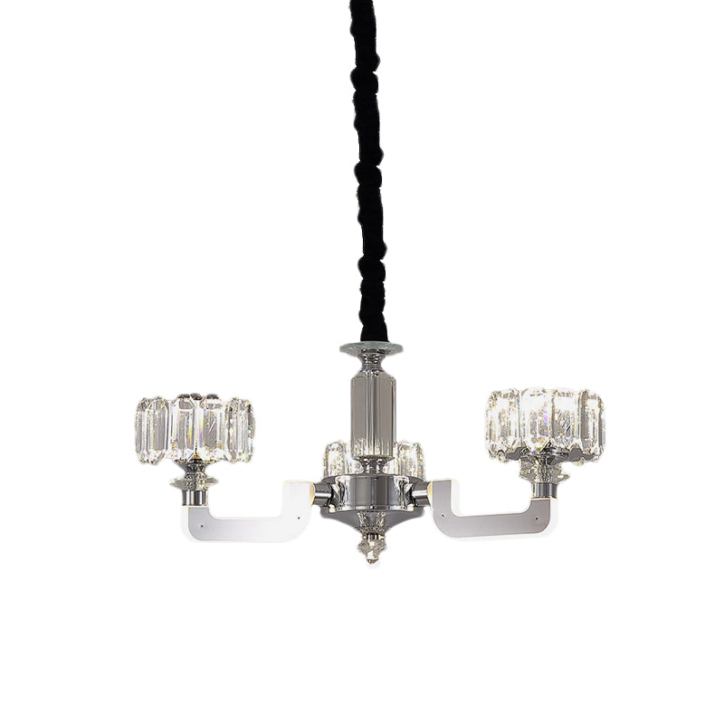 Chrome 3/6-Head Chandelier Lighting Traditional Crystal Block Drum Ceiling Suspension Lamp