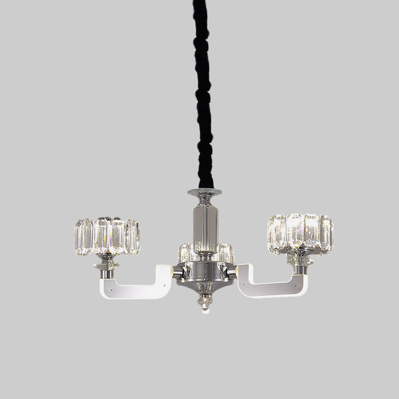 Chrome 3/6-Head Chandelier Lighting Traditional Crystal Block Drum Ceiling Suspension Lamp