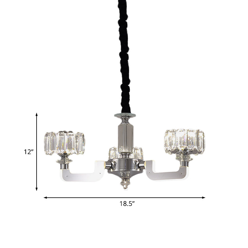 Chrome 3/6-Head Chandelier Lighting Traditional Crystal Block Drum Ceiling Suspension Lamp