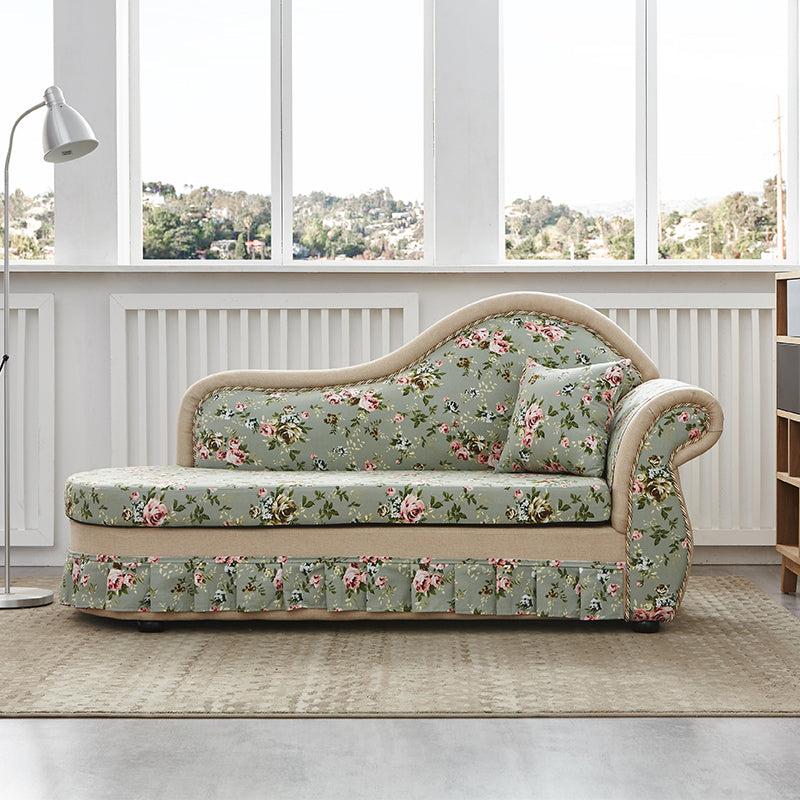 Traditional Removable Cushions Chaise Fabric Floral Chaise for Living Room