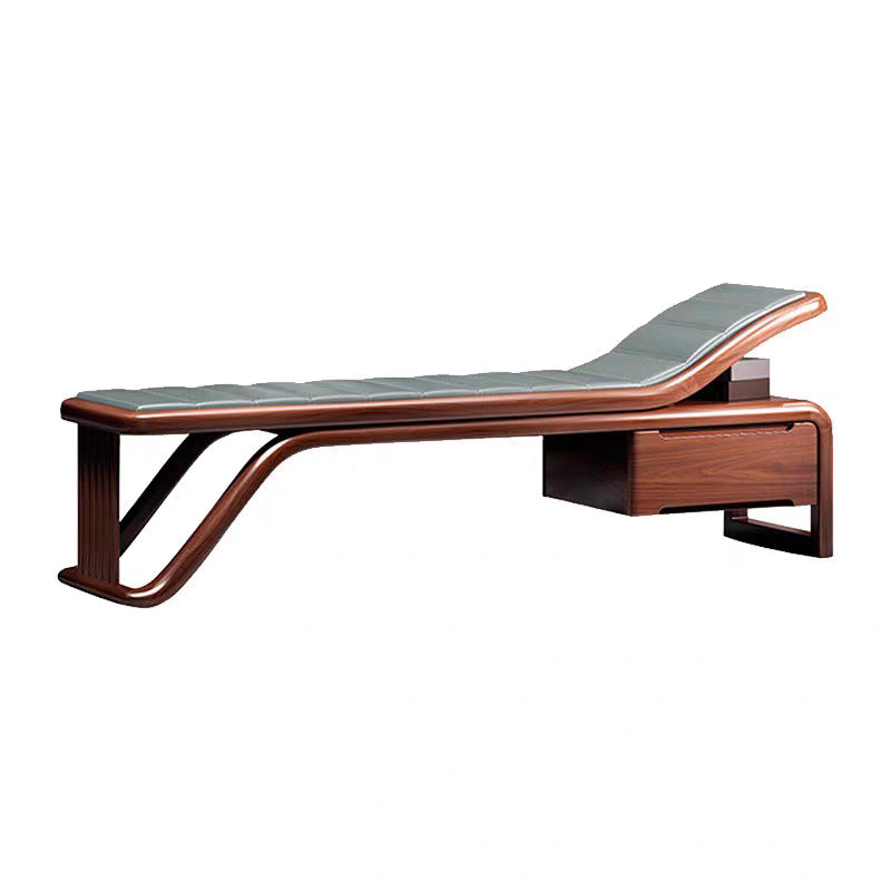 Traditional Brown Solid Wood Accent Chair Faux Leather Chaise