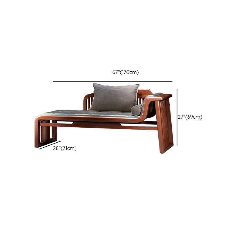 Traditional Brown Solid Wood Accent Chair Faux Leather Chaise