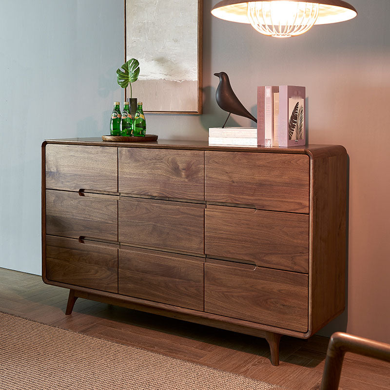 Modernism Horizontal Double Dresser Walnut Dresser with Storage for Bedroom