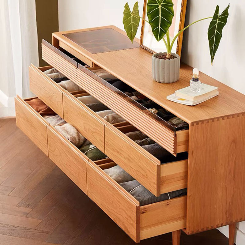 Modernism Horizontal Double Dresser Solid Wood Storage Dresser for Bedroom