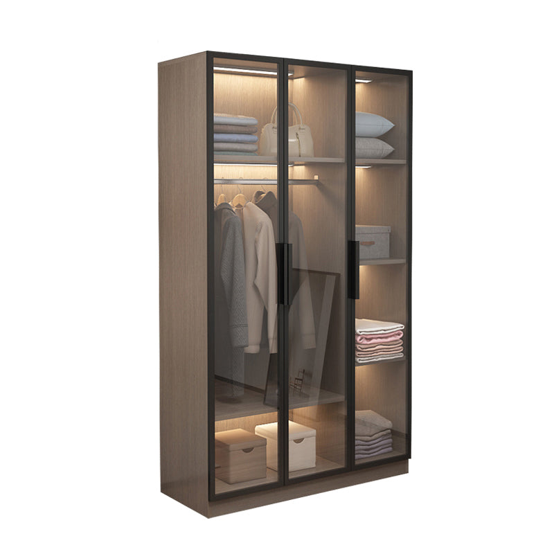 Brown Engineered Wood Wardrobe Cabinet Modern Style Wardrobe Closet without Light
