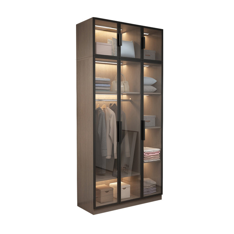 Brown Engineered Wood Wardrobe Cabinet Modern Style Wardrobe Closet without Light