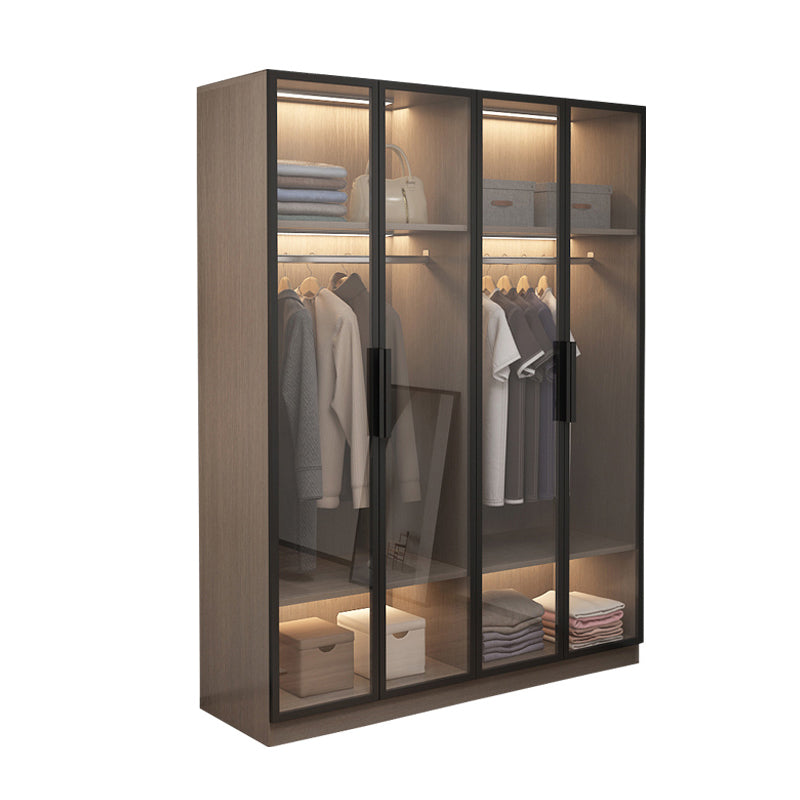 Brown Engineered Wood Wardrobe Cabinet Modern Style Wardrobe Closet without Light