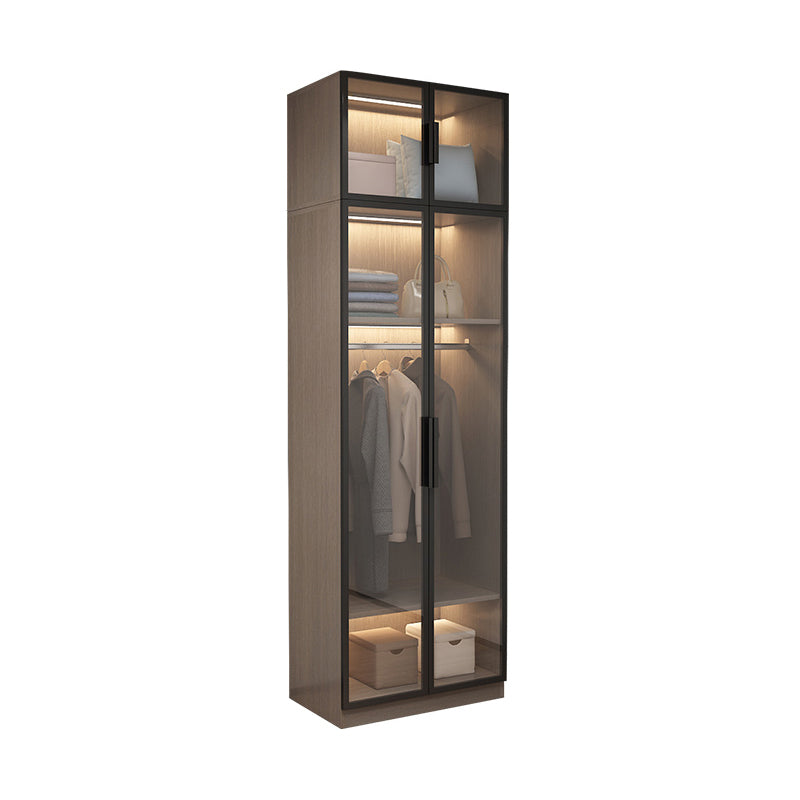 Brown Engineered Wood Wardrobe Cabinet Modern Style Wardrobe Closet without Light