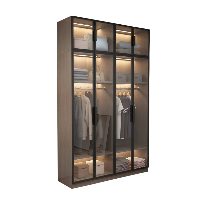 Brown Engineered Wood Wardrobe Cabinet Modern Style Wardrobe Closet without Light