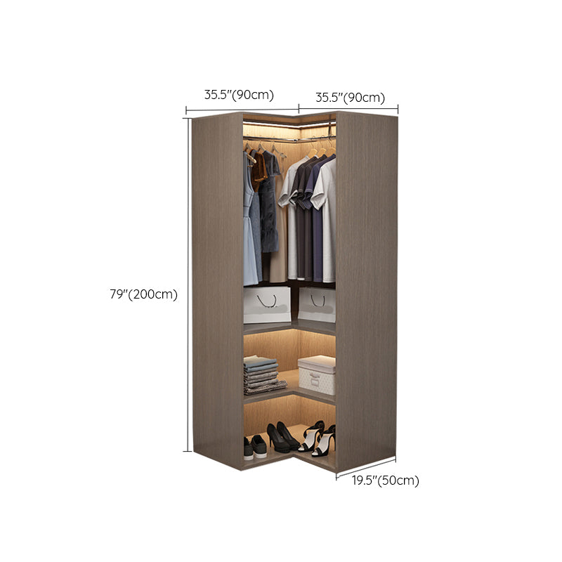 Brown Engineered Wood Wardrobe Cabinet Modern Style Wardrobe Closet without Light