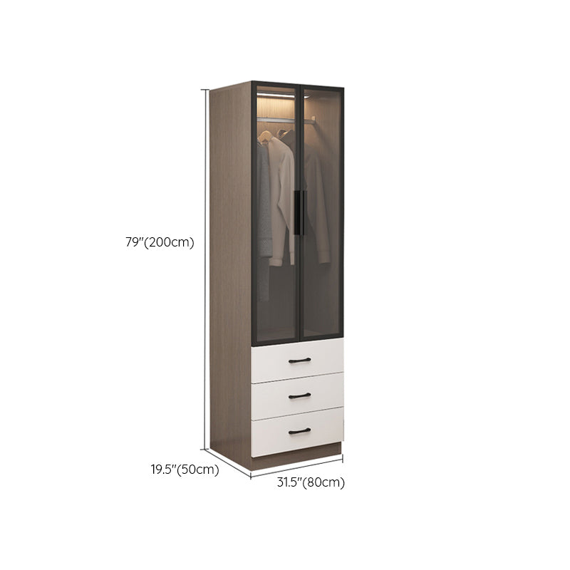 Brown Engineered Wood Wardrobe Cabinet Modern Style Wardrobe Closet without Light